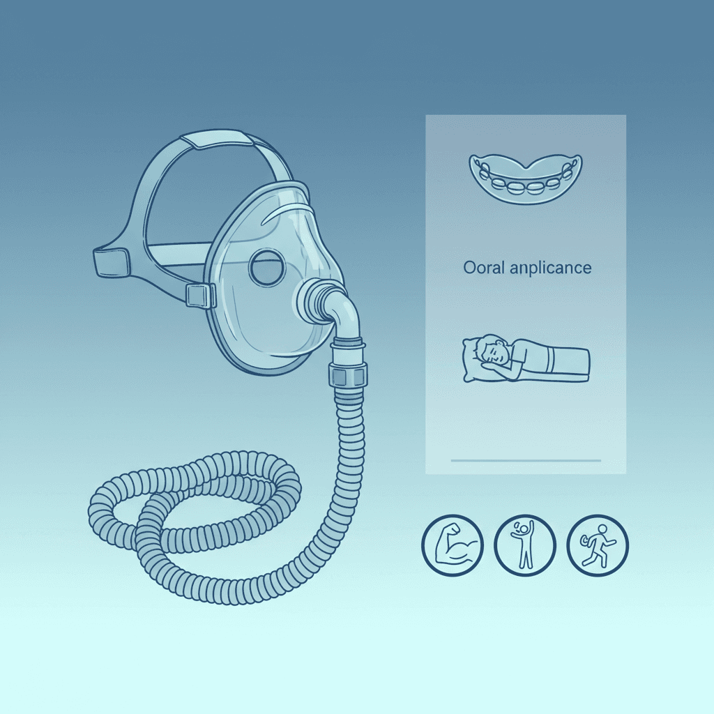 CPAP 장치 착용 일러스트 및 비CPAP 치료법 비교 차트